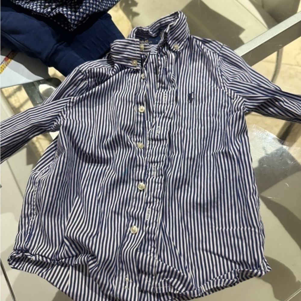 Ralph Lauren Blue and White Striped Button Down Shirt